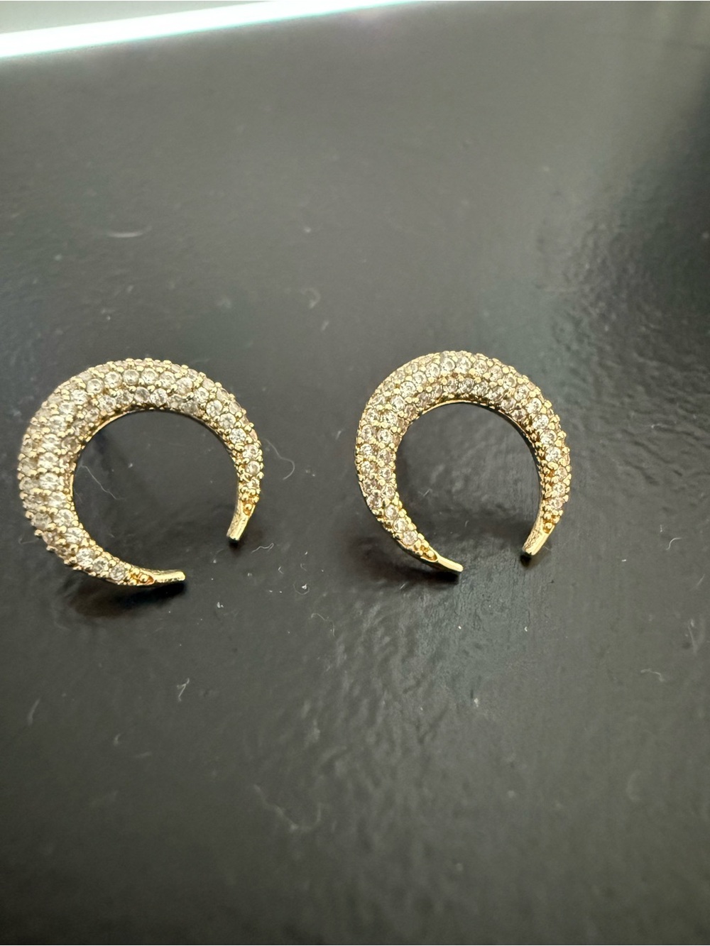 NEW Nordstrom Savvy Cie 14K Plated Swarovski Crystal Crescent Moon Stud Earrings